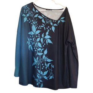 Noracora Tunic Top Women's L Blue‎ Floral Long Sleeve Asymmetrical Neck Bohemian